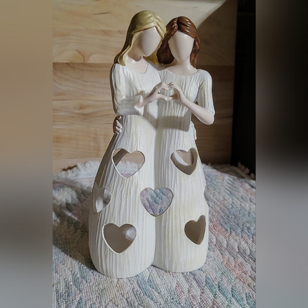 Heartfelt Sisters Tea Light Figurine - Cream and Brown